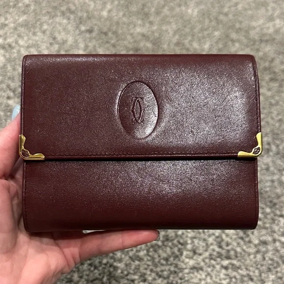 Cartier Leather Trifold Wallet with Gold Accents - Picture 1 of 8